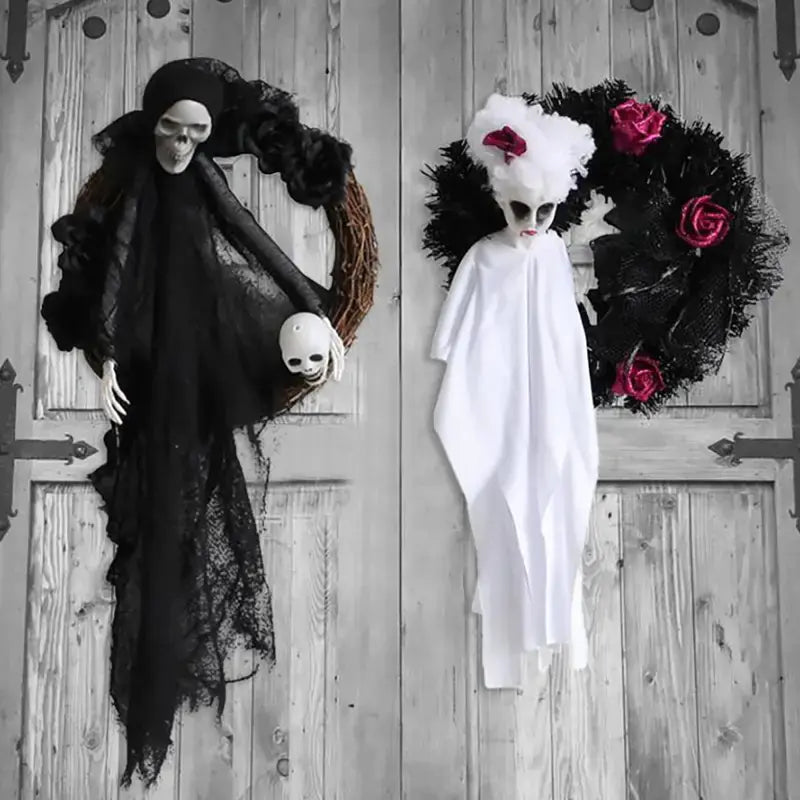 Black and White Ghost Door Hanging for Halloween Decor