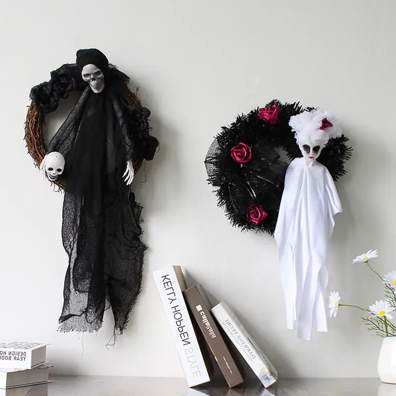 Black and White Ghost Door Hanging for Halloween Decor
